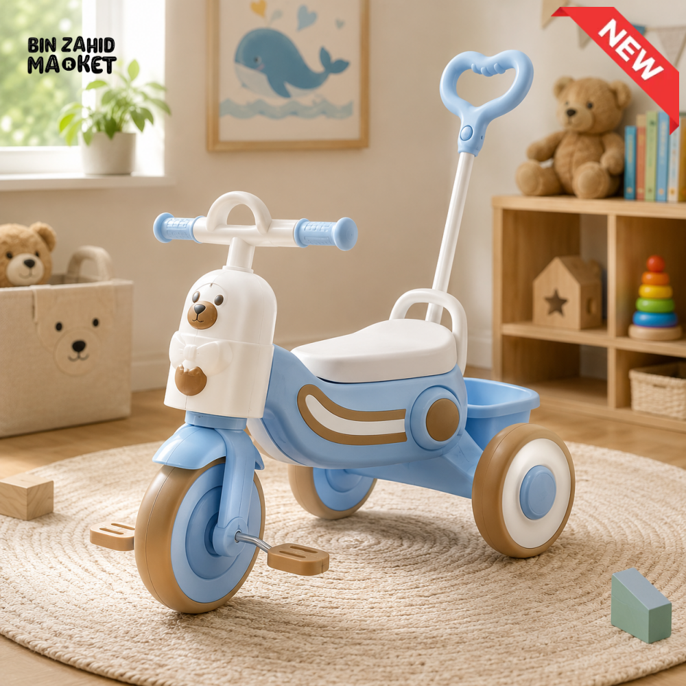 MULTIFUNCTIONAL KIDS TRICYCLE WITH PUSH HANDLE - BLUE