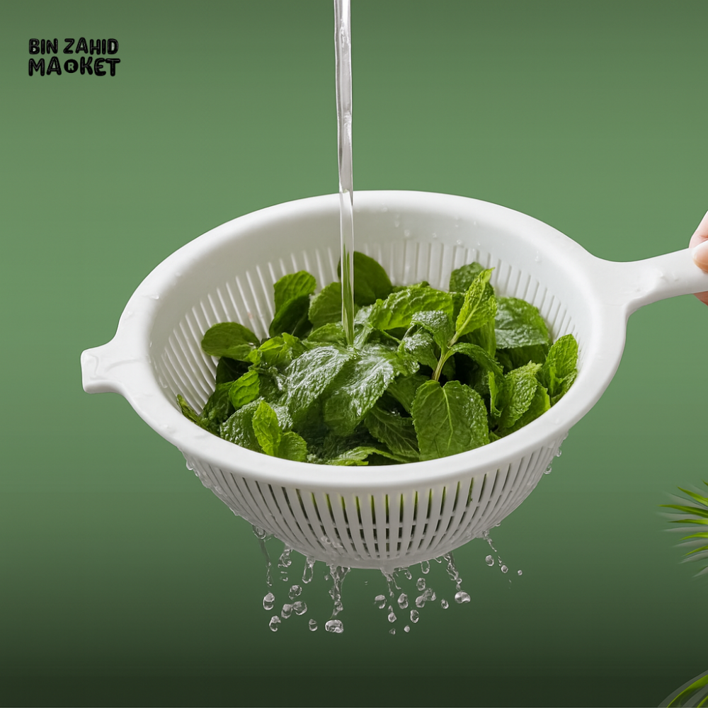 MULTIFUNCTIONAL KITCHEN STRAINER – VEGETABLE FRUIT AND RICE WASHING BASKET WITH HANDLE