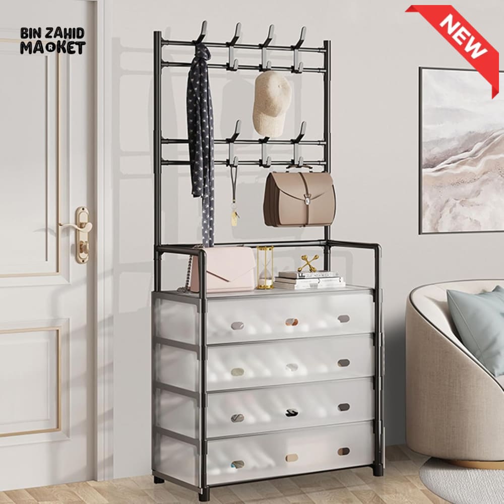 5-LAYER MULTIFUNCTIONAL SHOE STORAGE COAT RACK – FLOOR-STANDING ENTRYWAY HANGER AND SIMPLE SHOE CABINET ORGANIZER