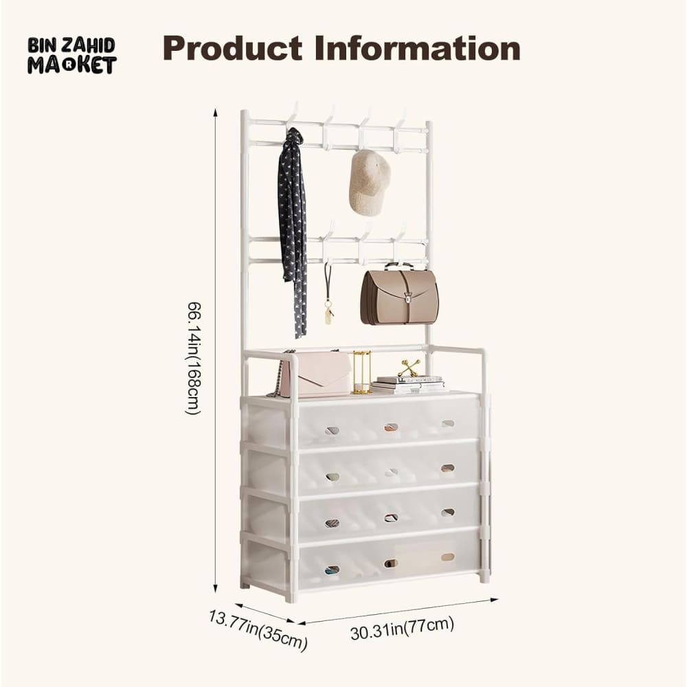 5-LAYER MULTIFUNCTIONAL SHOE STORAGE COAT RACK – FLOOR-STANDING ENTRYWAY HANGER AND SIMPLE SHOE CABINET ORGANIZER