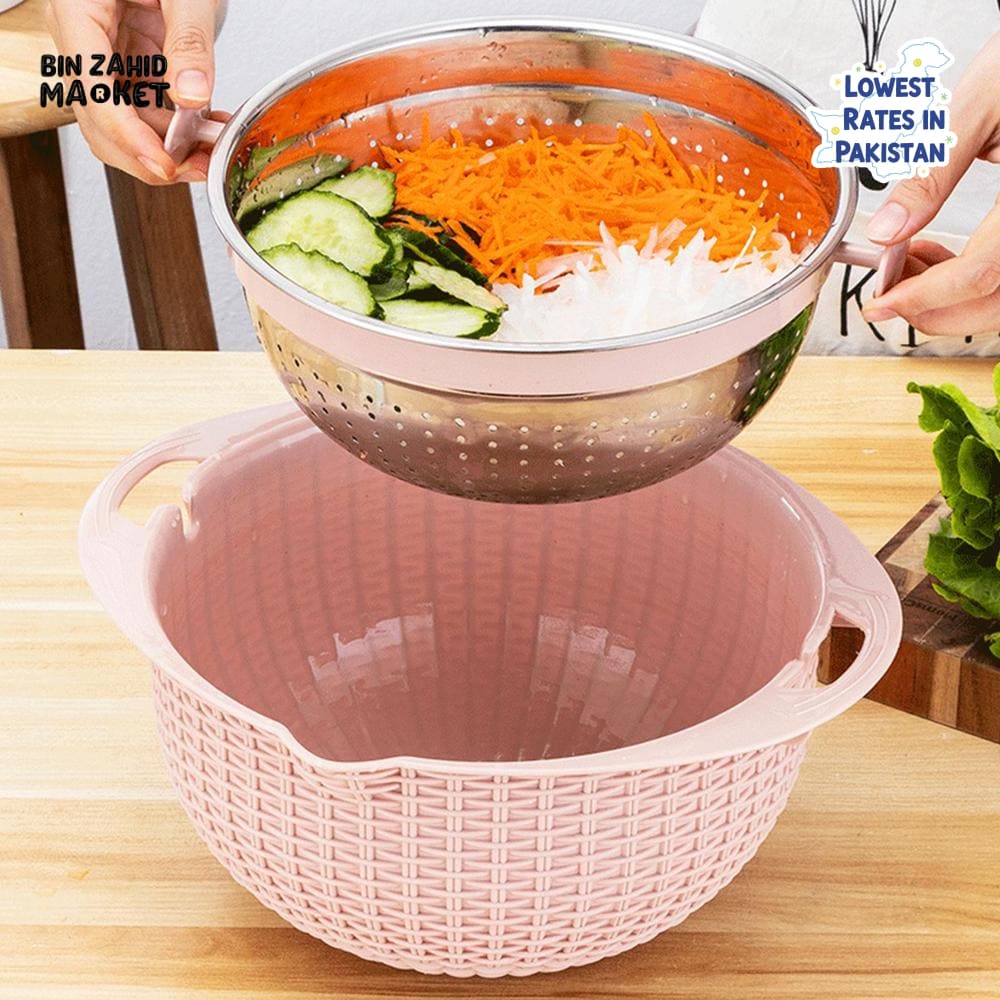 MULTIFUNCTIONAL STAINLESS STEEL STRAINER & DRAIN BASKET BOWL SET