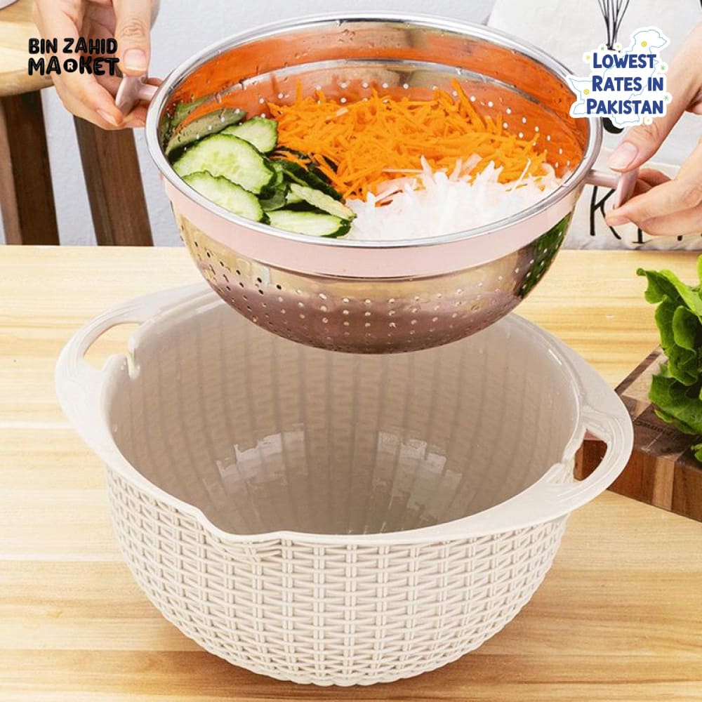 MULTIFUNCTIONAL STAINLESS STEEL STRAINER & DRAIN BASKET BOWL SET