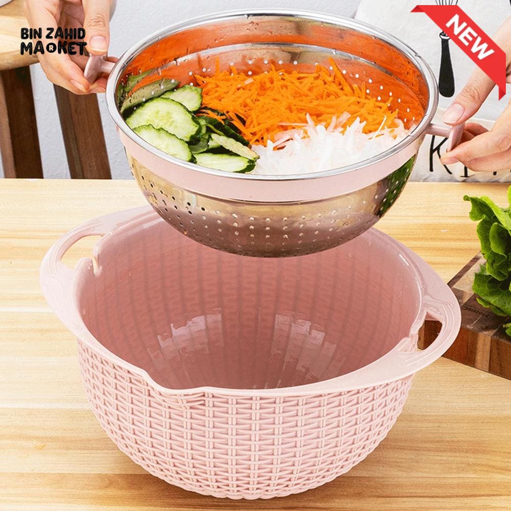 MULTIFUNCTIONAL STAINLESS STEEL STRAINER & DRAIN BASKET BOWL SET