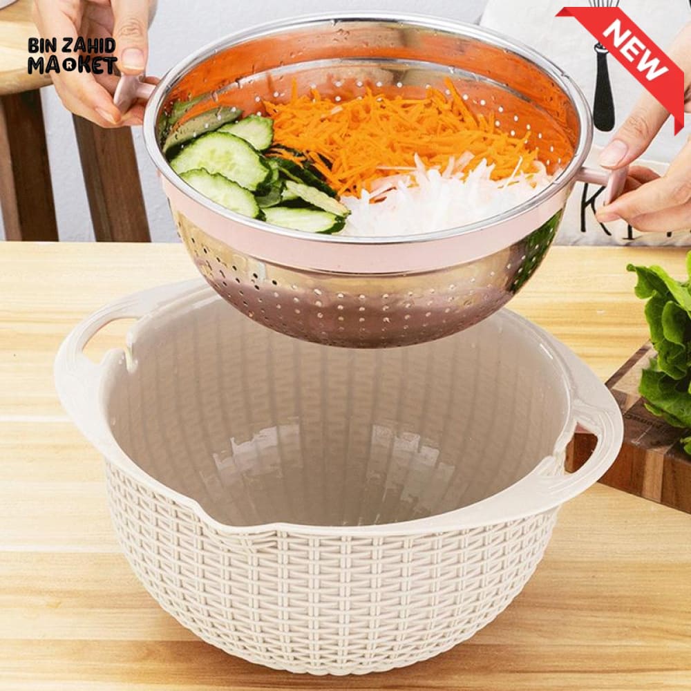 MULTIFUNCTIONAL STAINLESS STEEL STRAINER & DRAIN BASKET BOWL SET