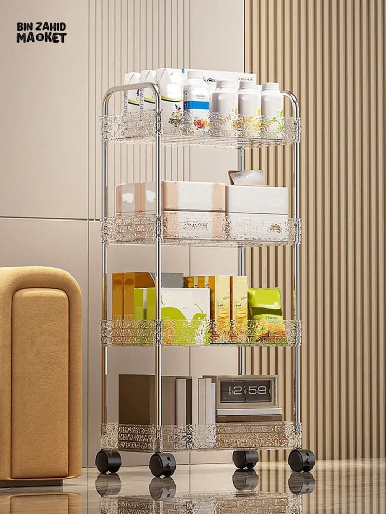 MULTIPLE LAYERS ACRYLIC MADE STORAGE CART WITH WHEELS 4 Layer