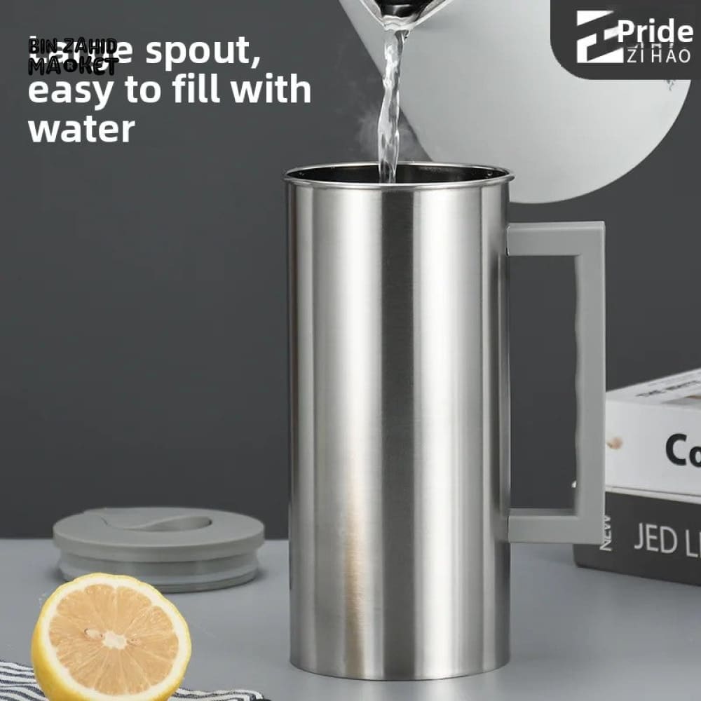 MULTIPURPOSE STAINLESS STEEL WATER PITCHER – WITH LID FOR JUICE ICED TEA & COFFEE MILK