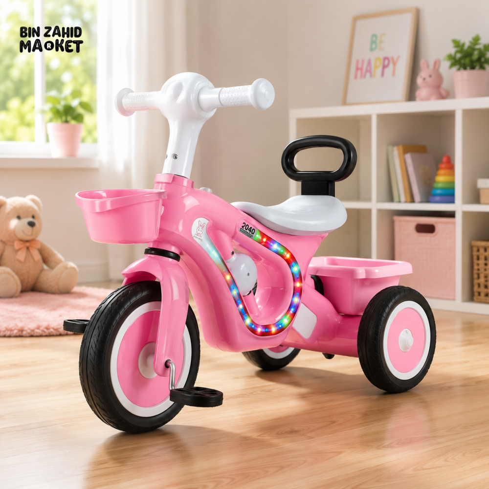 MUSICAL KIDS TRICYCLE WITH STORAGE BASKET - PINK