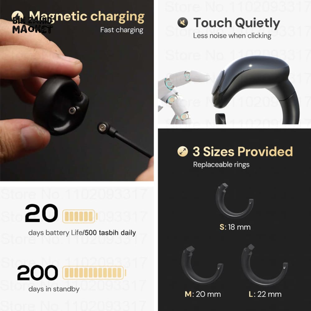 MUSLIM SMART TASBEEH ZIKR RING – DIGITAL ISLAMIC PRAYER COUNTER WITH REMINDER & MAGNETIC CHARGING