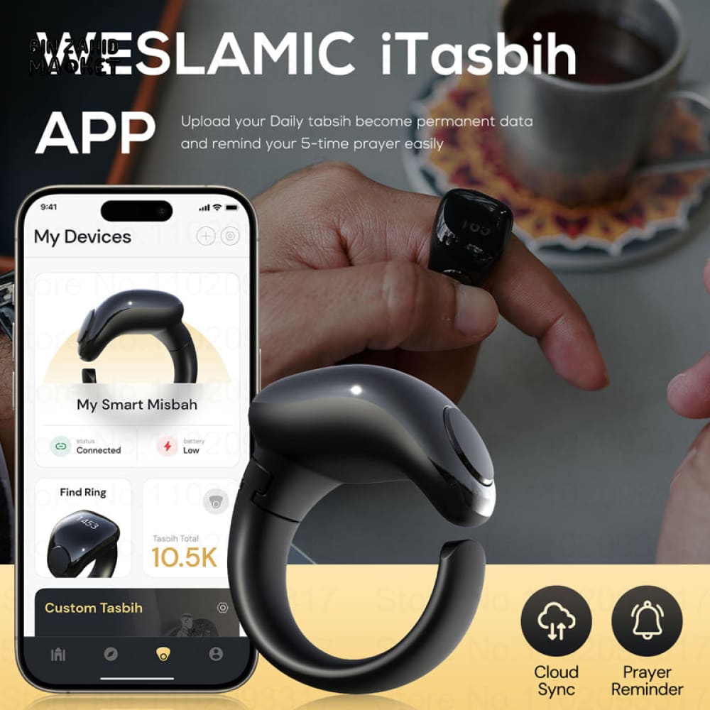 MUSLIM SMART TASBEEH ZIKR RING – DIGITAL ISLAMIC PRAYER COUNTER WITH REMINDER & MAGNETIC CHARGING