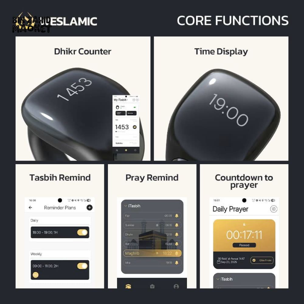 MUSLIM SMART TASBEEH ZIKR RING – DIGITAL ISLAMIC PRAYER COUNTER WITH REMINDER & MAGNETIC CHARGING