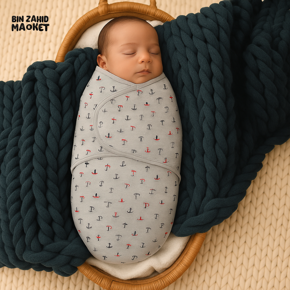 NAUTICAL PRINT BABY SWADDLE WRAP – SOFT COTTON NEWBORN