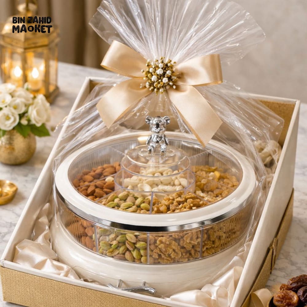 NEW NORDIC STYLE BEAR KNOB DRY FRUIT BOWL – MULTI-COMPARTMENT SNACK SERVING TRAY