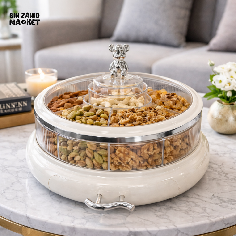NEW NORDIC STYLE BEAR KNOB DRY FRUIT BOWL – MULTI-COMPARTMENT SNACK SERVING TRAY