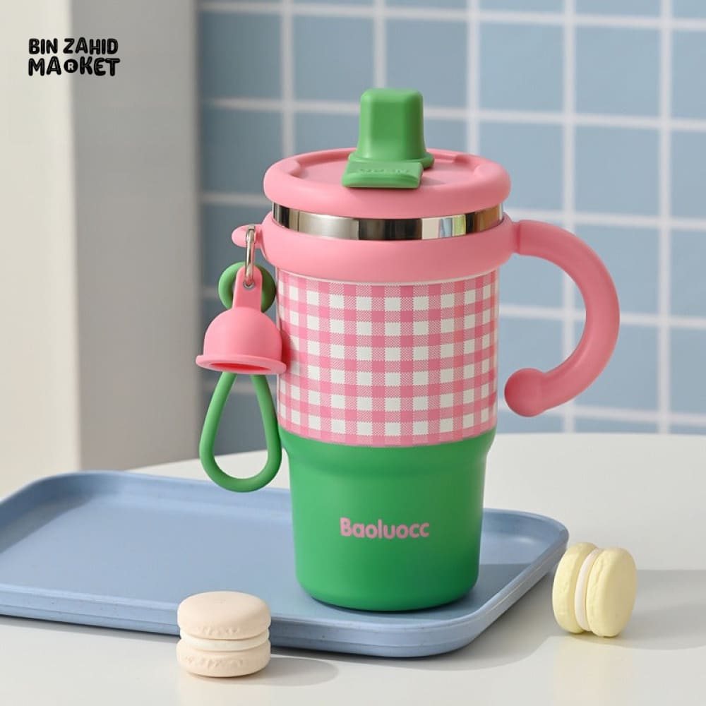 NEW STYLE LITTLE ICE BA CUP – FASHIONABLE CHECKERED STAINLESS STEEL INSULATED STRAW CUP FOR WOMEN HIGH-QUALITY LARGE CAPACITY DUAL DRINK TUMBLER