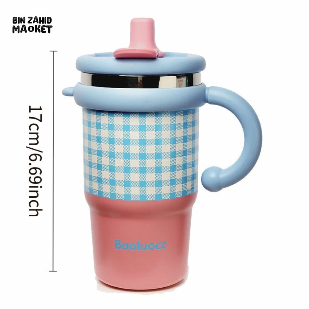 NEW STYLE LITTLE ICE BA CUP – FASHIONABLE CHECKERED STAINLESS STEEL INSULATED STRAW CUP FOR WOMEN HIGH-QUALITY LARGE CAPACITY DUAL DRINK TUMBLER