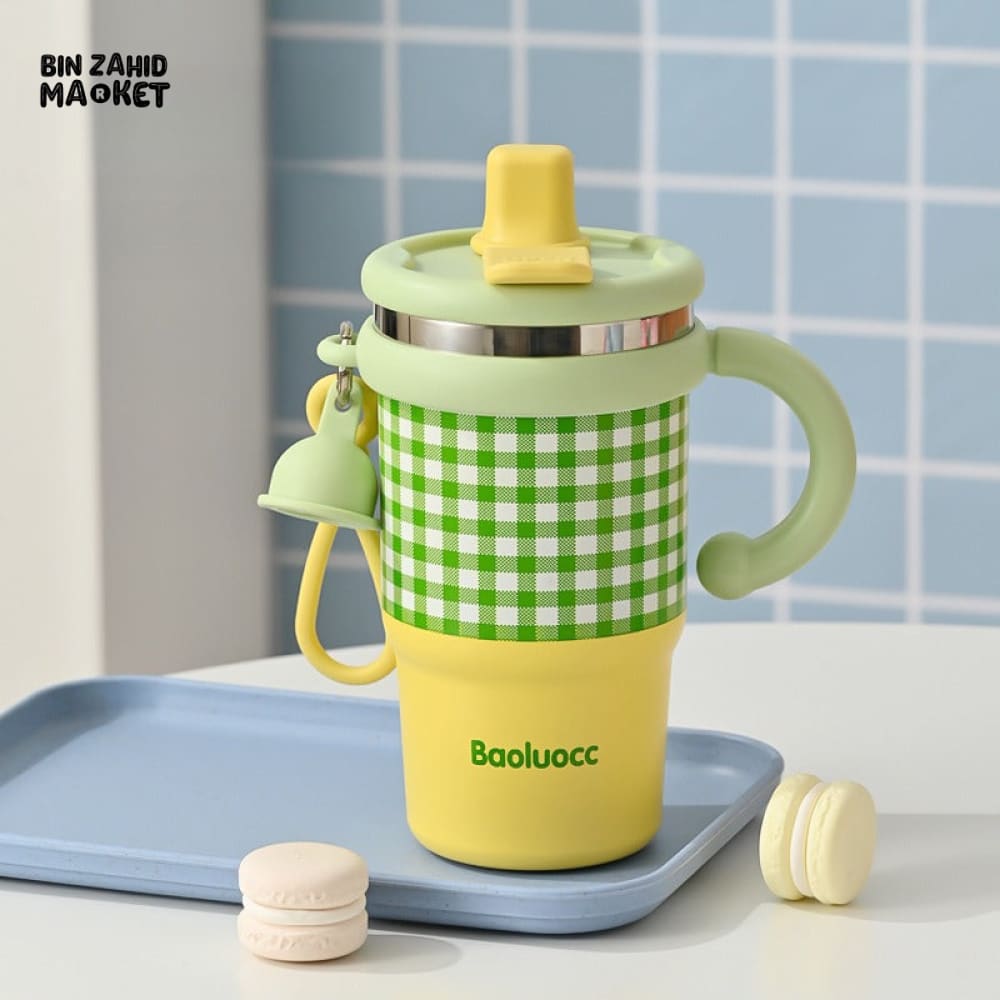 NEW STYLE LITTLE ICE BA CUP – FASHIONABLE CHECKERED STAINLESS STEEL INSULATED STRAW CUP FOR WOMEN HIGH-QUALITY LARGE CAPACITY DUAL DRINK TUMBLER
