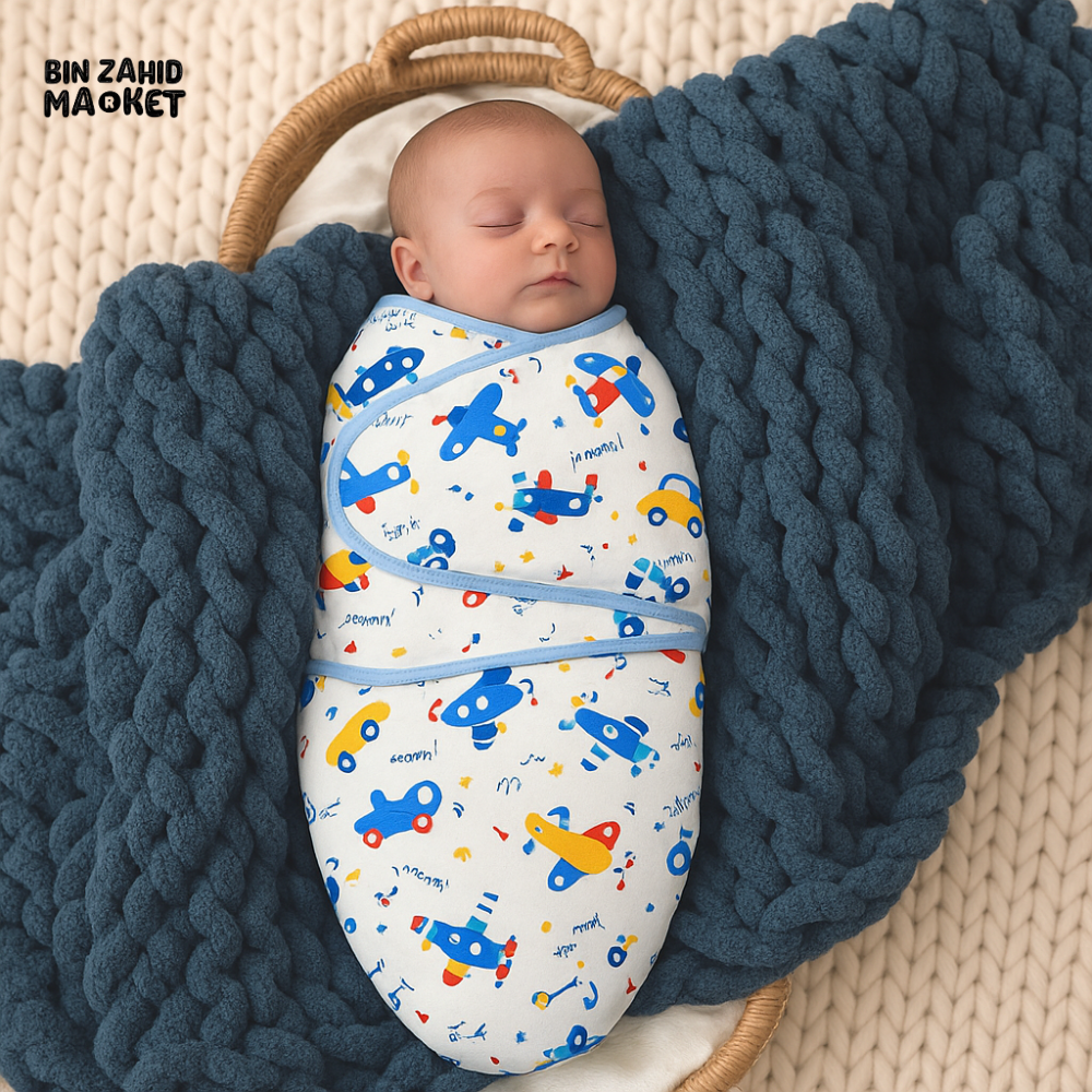 NEWBORN BABY SWADDLE WRAP – AIRPLANE PRINT COTTON SWADDLING BLANKET FOR INFANTS