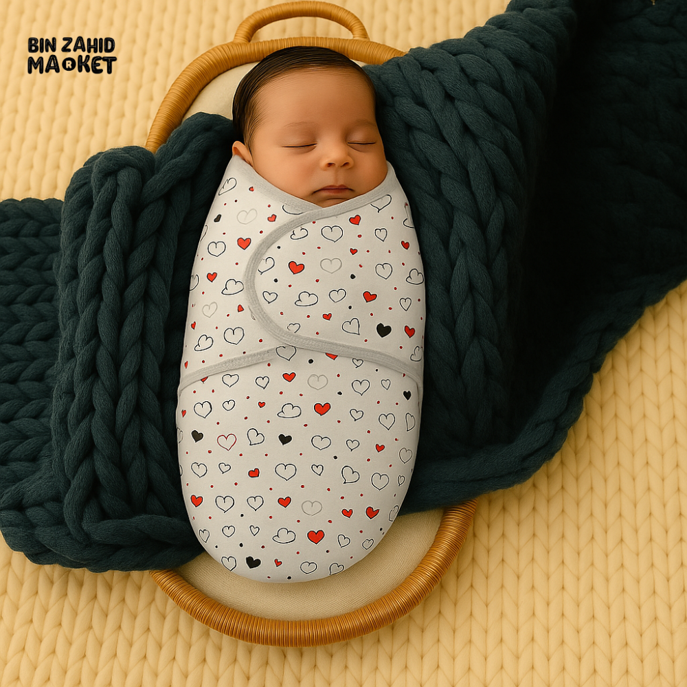 NEWBORN BABY SWADDLE WRAP – COTTON SWADDLING BLANKET WITH MULTICOLOR HEART PRINT FOR INFANTS