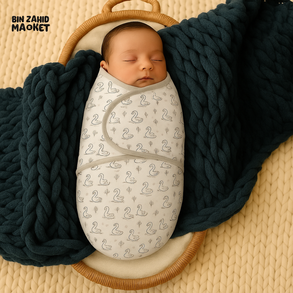 NEWBORN BABY SWADDLE WRAP – COTTON SWADDLING BLANKET WITH SWAN PRINT FOR INFANTS