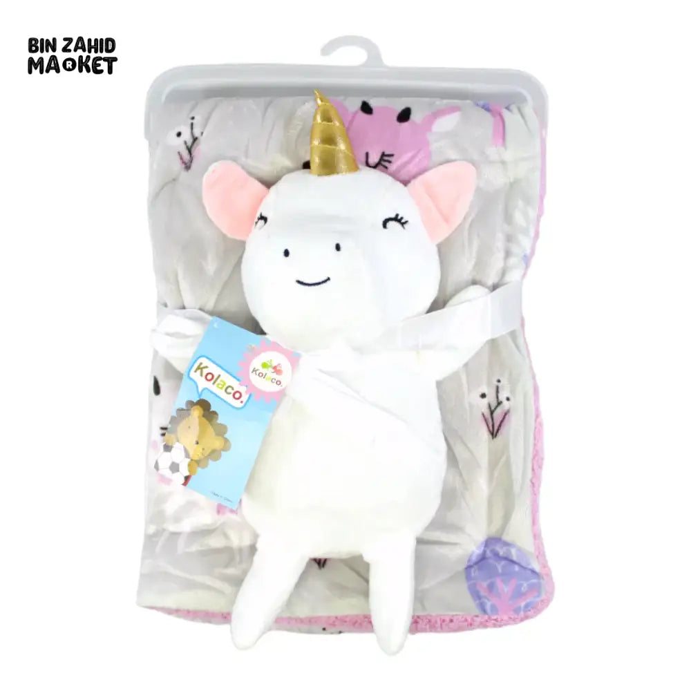 NEWBORN & INFANT BLANKET WITH TOY – SINGLE PLY SKIN-FRIENDLY 3M+ - UNICORN