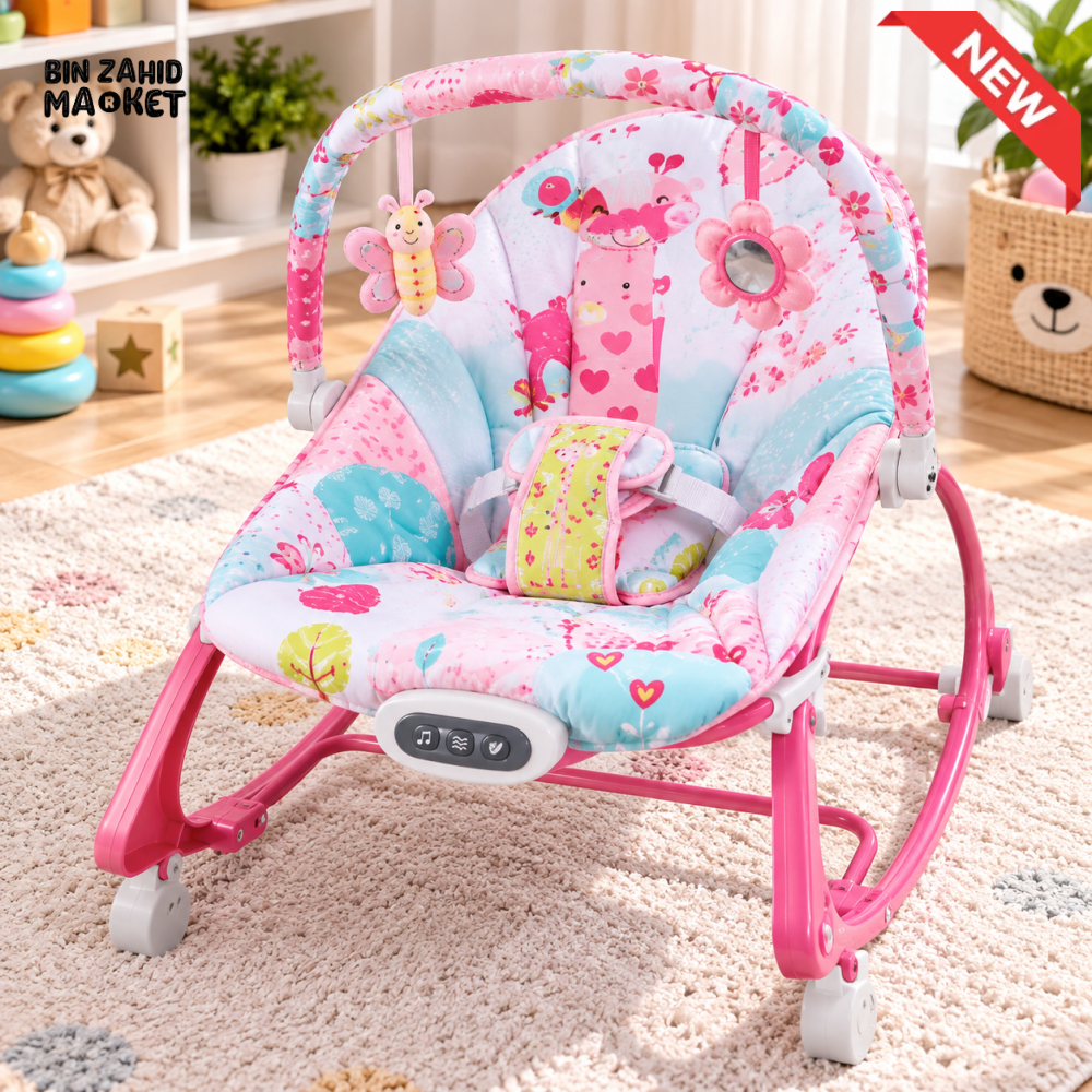 NEWBORN TO TODDLER BABY ROCKER WITH TOY BAR & SAFETY HARNESS