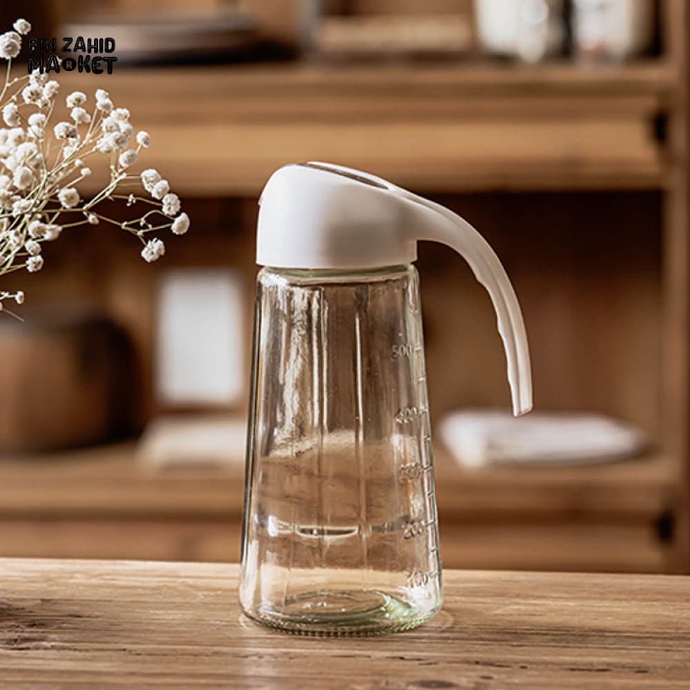 NORDIC GLASS OIL POT WITH SCALE – DRIP-FREE KITCHEN OIL DISPENSER FOR OLIVE OIL & SAUCES