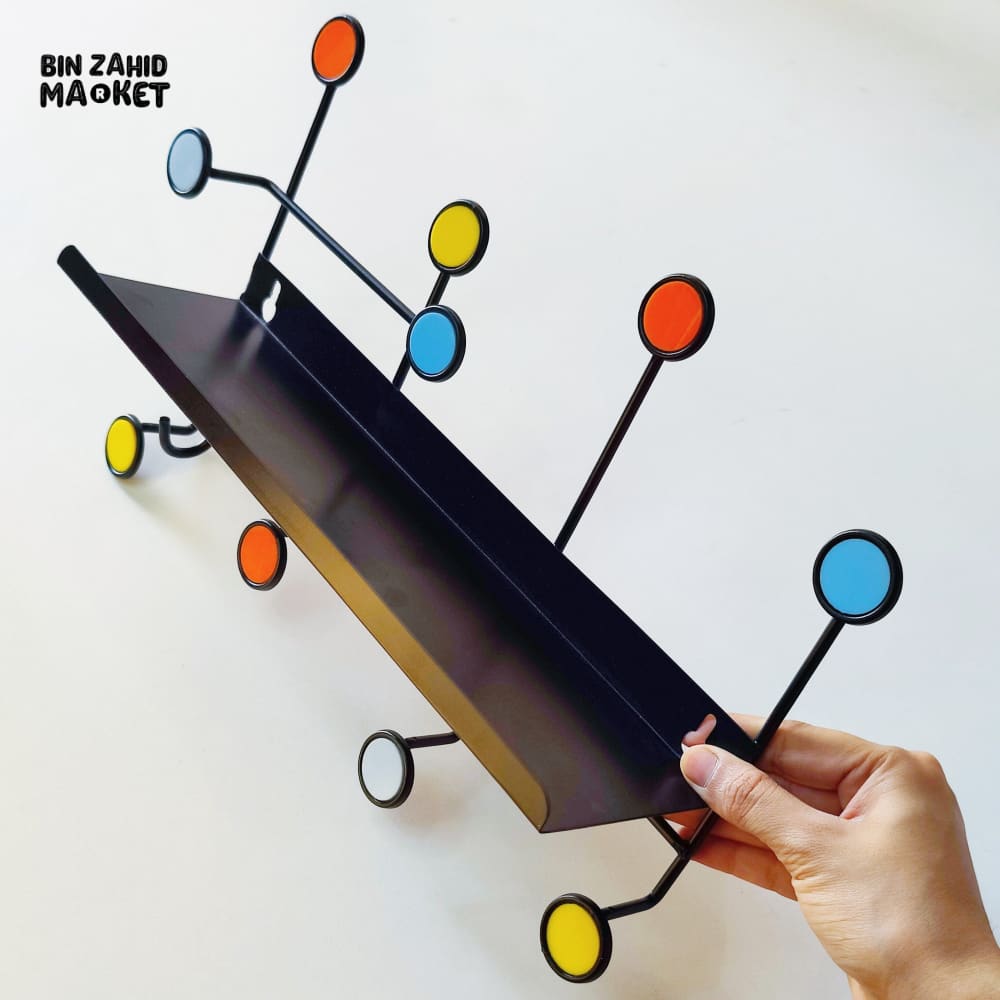 NORDIC STYLE WALL SHELF WITH HOOKS - RECTANGLE