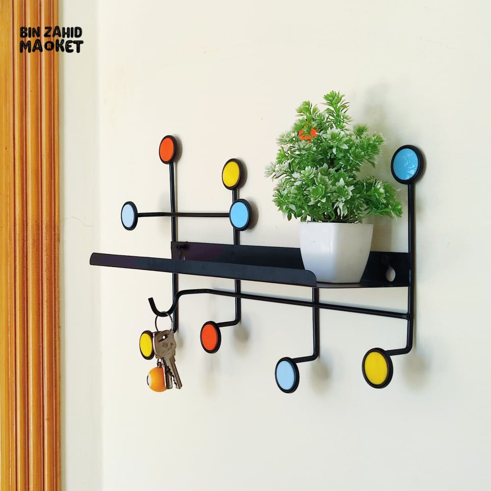 NORDIC STYLE WALL SHELF WITH HOOKS - RECTANGLE