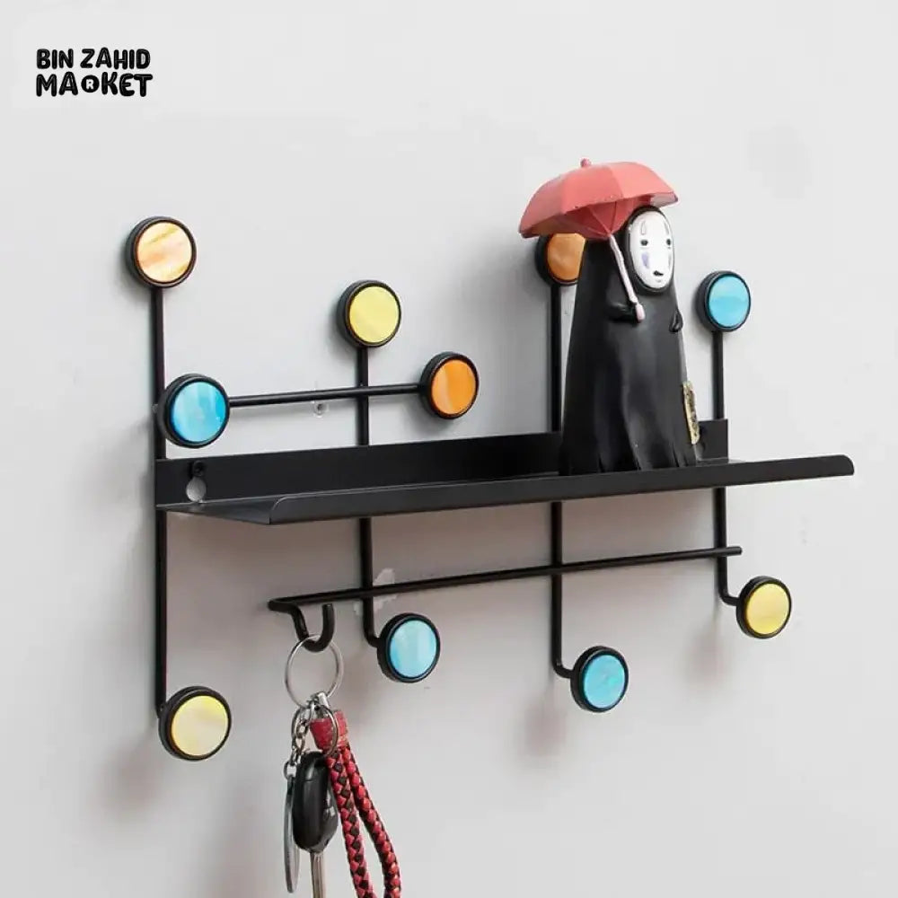 NORDIC STYLE WALL SHELF WITH HOOKS - RECTANGLE