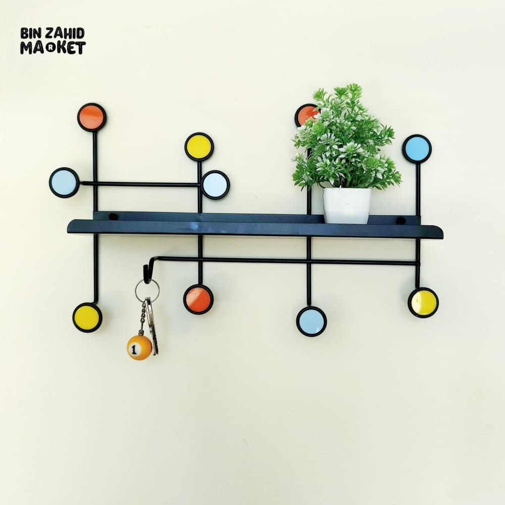 NORDIC STYLE WALL SHELF WITH HOOKS - RECTANGLE