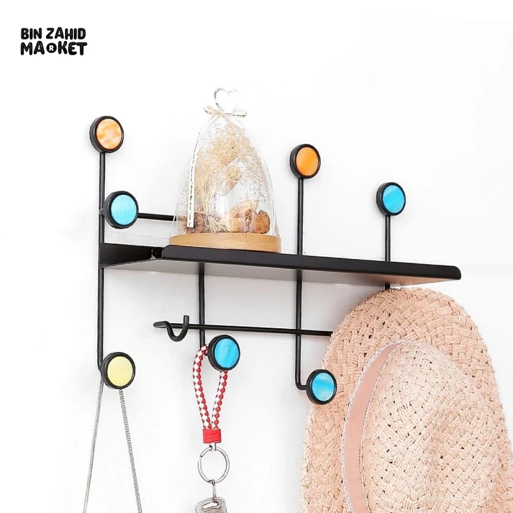 NORDIC STYLE WALL SHELF WITH HOOKS - RECTANGLE