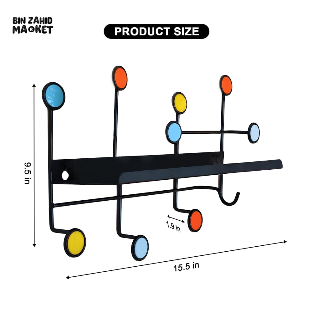 NORDIC STYLE WALL SHELF WITH HOOKS - RECTANGLE