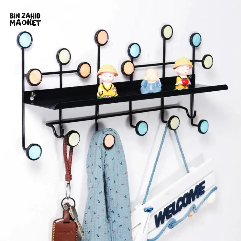 NORDIC STYLE WALL SHELF WITH HOOKS - RECTANGLE