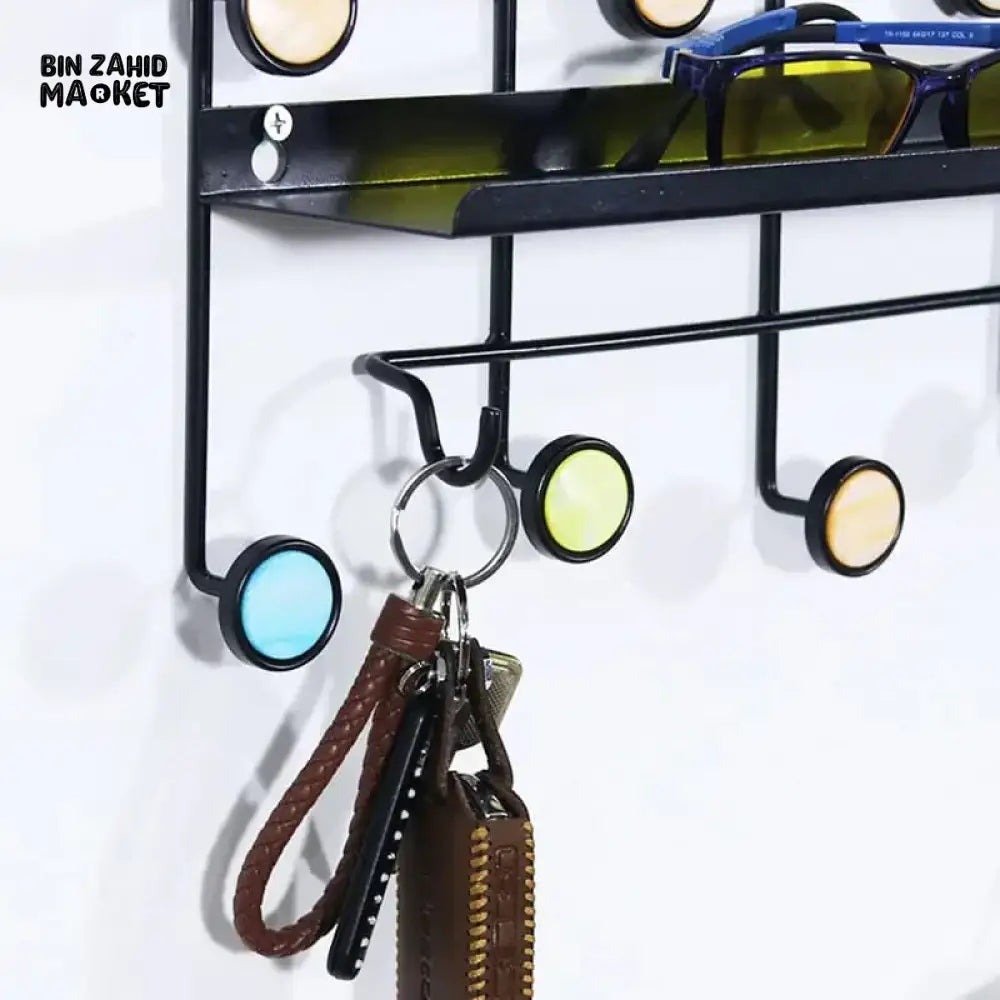 NORDIC STYLE WALL SHELF WITH HOOKS - RECTANGLE