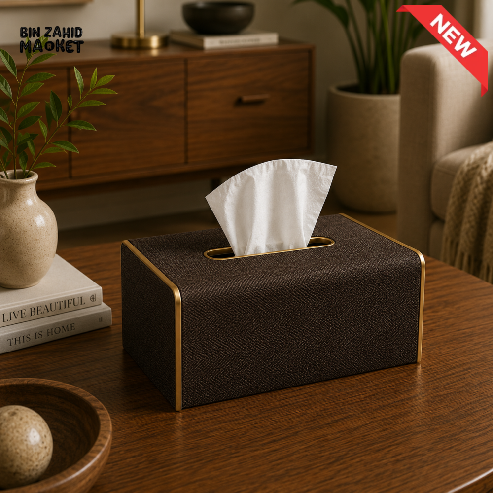 NORDIC WOOD & LEATHER TISSUE BOX COVER - DARK COCOA