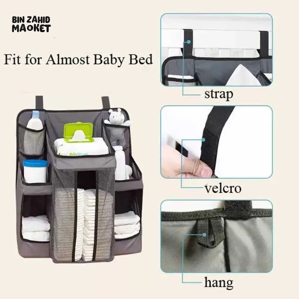 NURSERY HANGING ORGANIZER CRIB STORAGE BAG FOR CLOTHING DIAPERS & TOYS