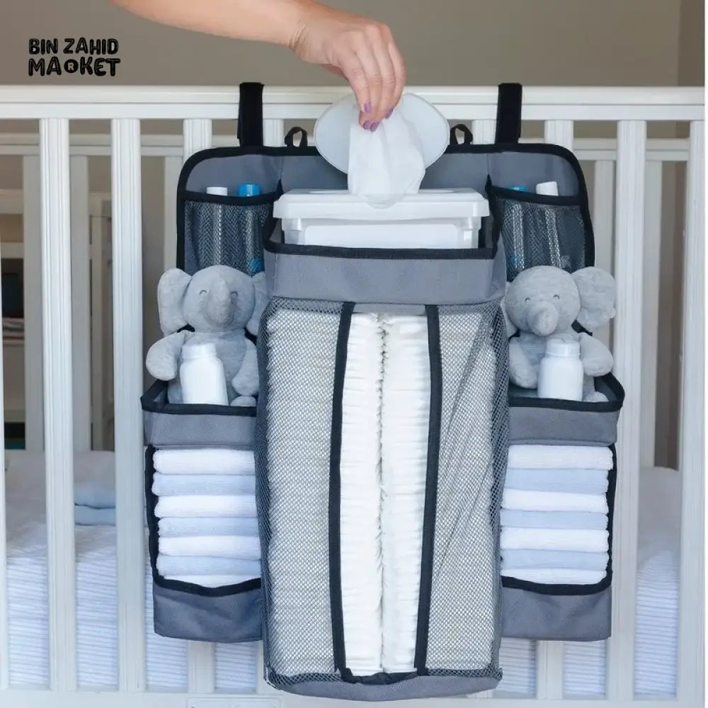 NURSERY HANGING ORGANIZER CRIB STORAGE BAG FOR CLOTHING DIAPERS & TOYS