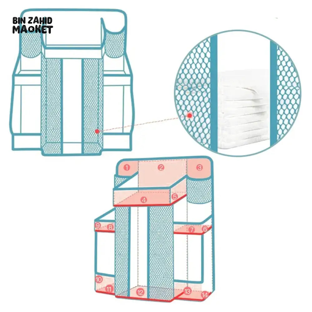 NURSERY HANGING ORGANIZER CRIB STORAGE BAG FOR CLOTHING DIAPERS & TOYS