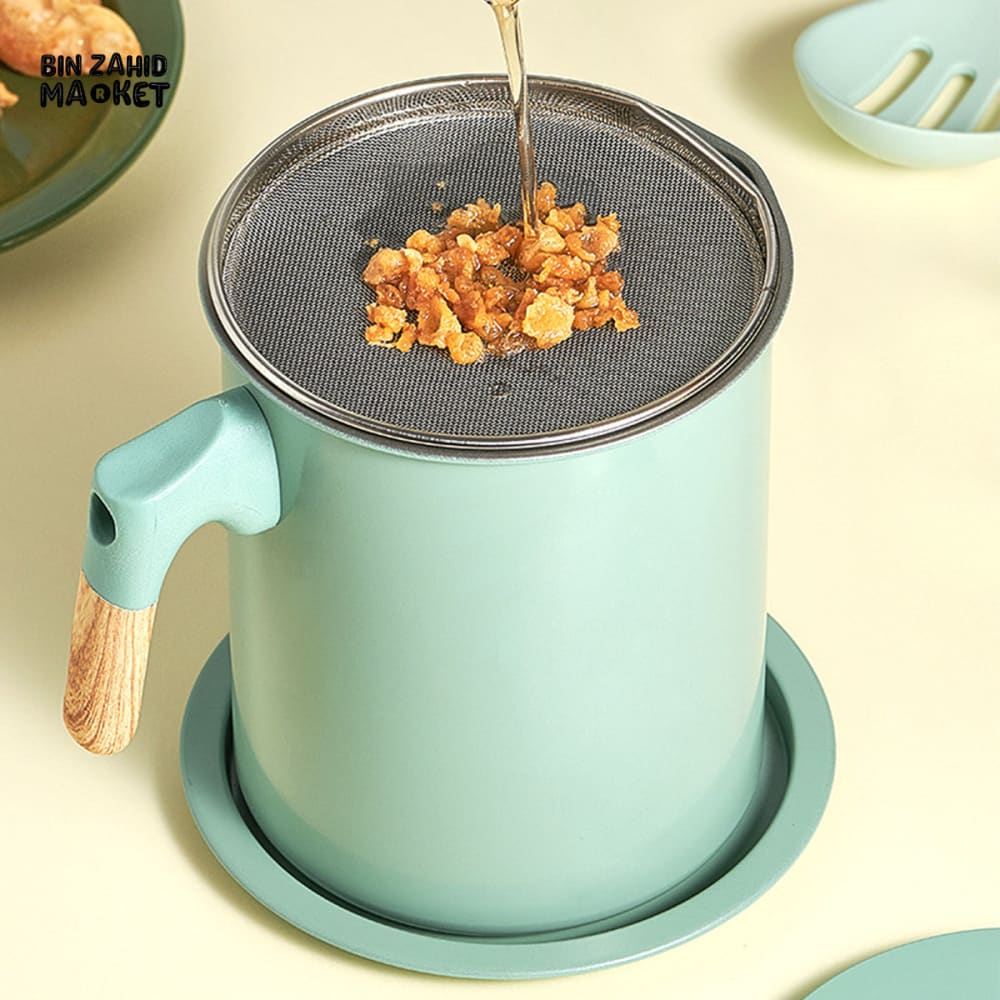 OIL FILTER POT WITH WOODEN HANDLE