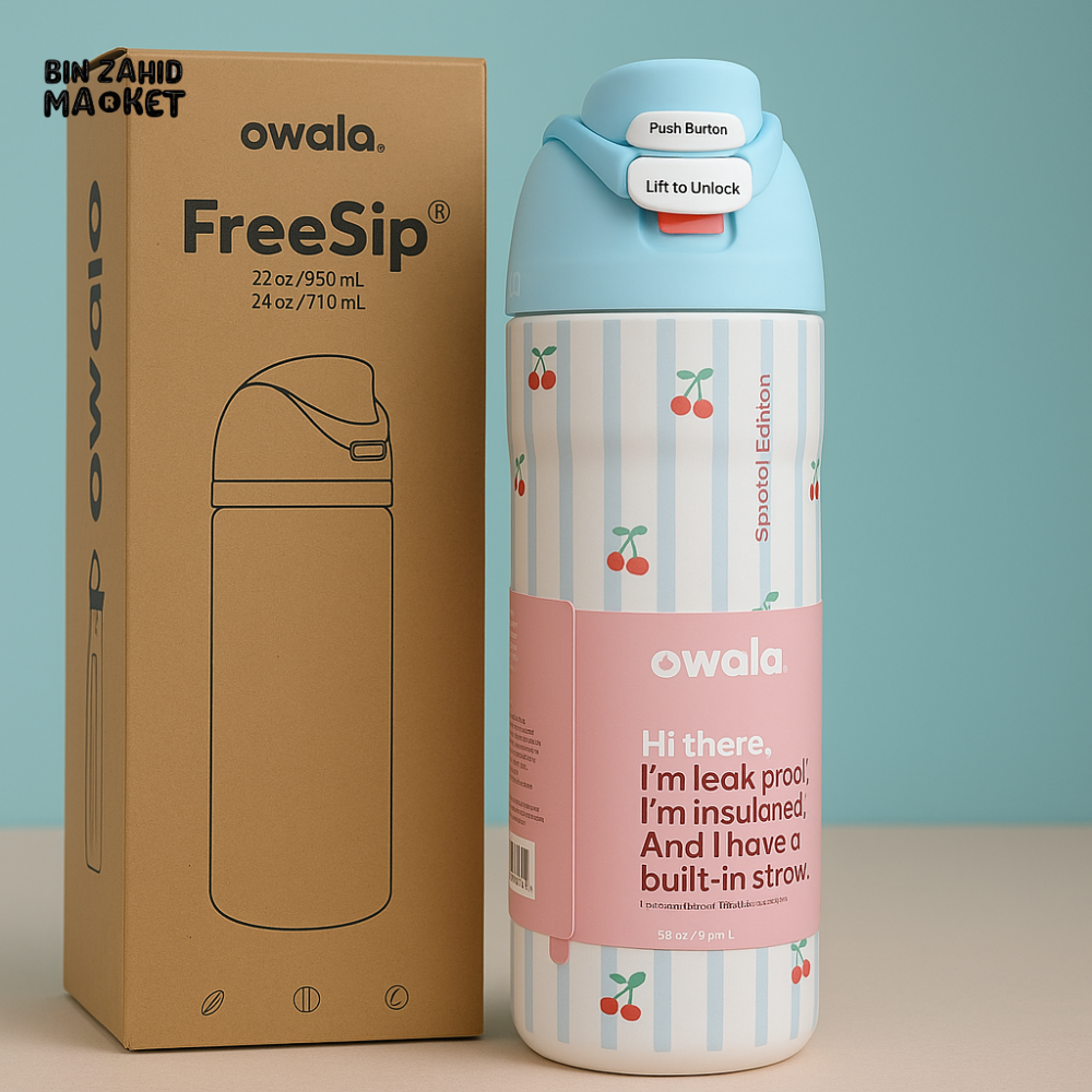 OWALA FREESIP 24OZ WATER BOTTLE - CHERRY STRIPES