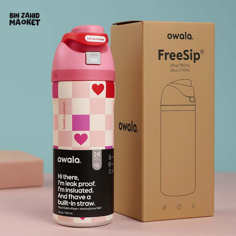 OWALA FREESIP 24OZ WATER BOTTLE - CHESS HEARTS