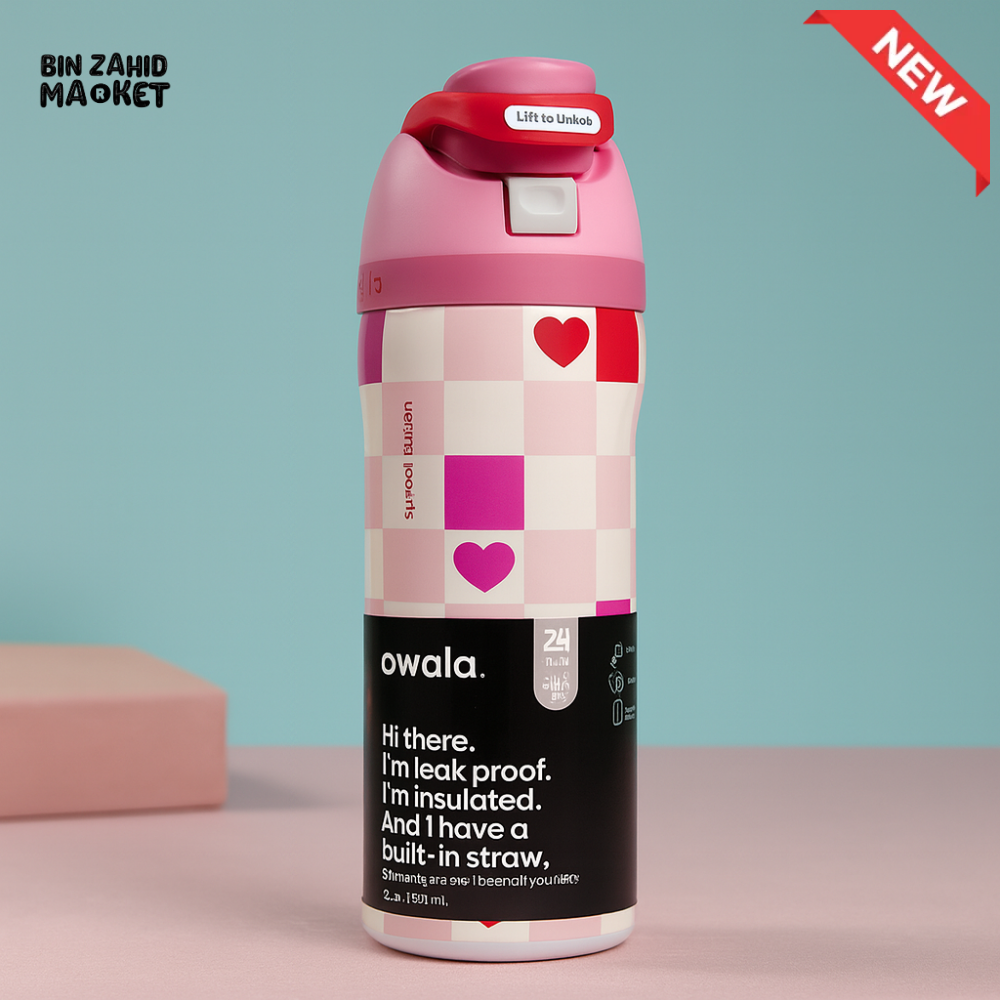 OWALA FREESIP 24OZ WATER BOTTLE - CHESS HEARTS