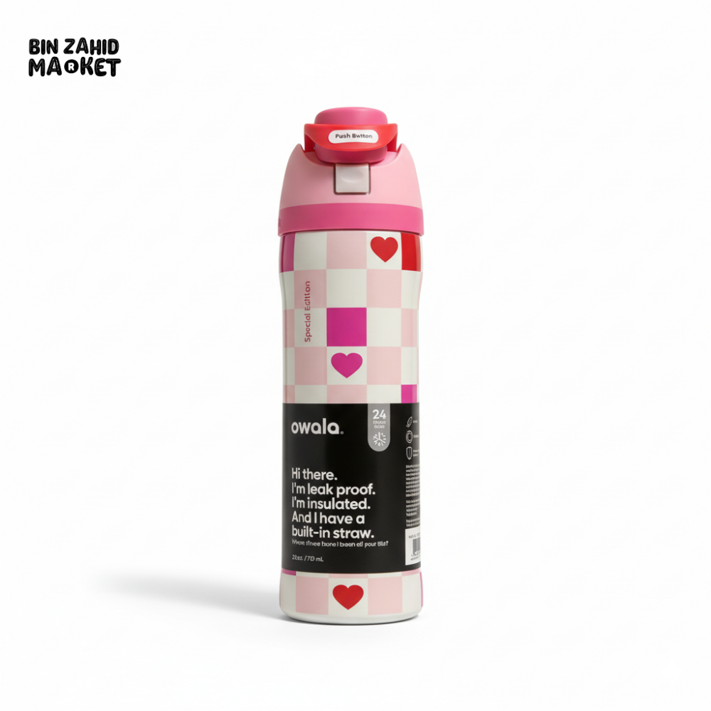 OWALA FREESIP 24OZ WATER BOTTLE - CHESS HEARTS