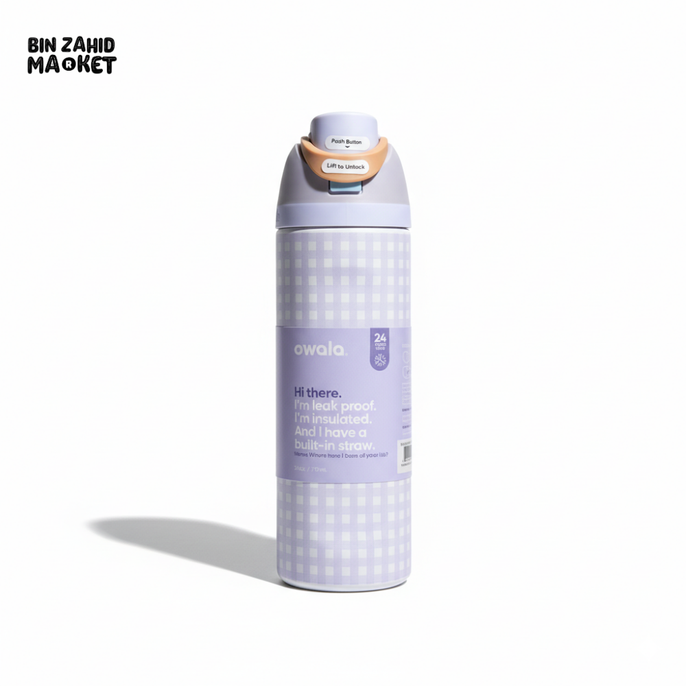 OWALA FREESIP 24OZ WATER BOTTLE - LAVENDER GHINGAM