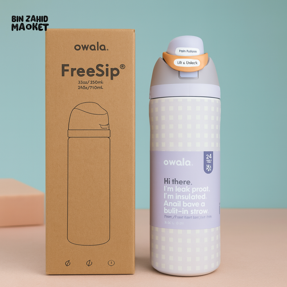 OWALA FREESIP 24OZ WATER BOTTLE - LAVENDER GHINGAM