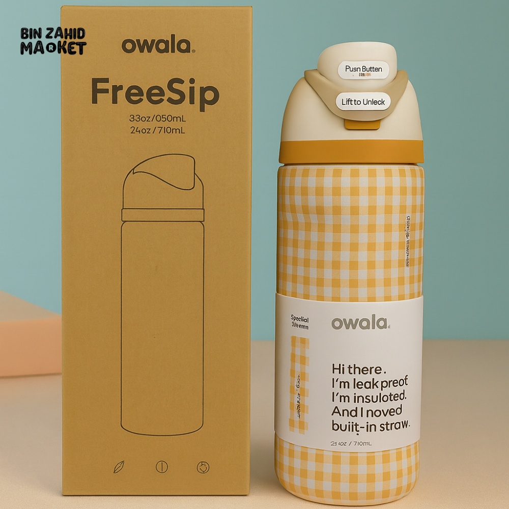 OWALA FREESIP 24OZ WATER BOTTLE - MUSTARD GHINGHAM