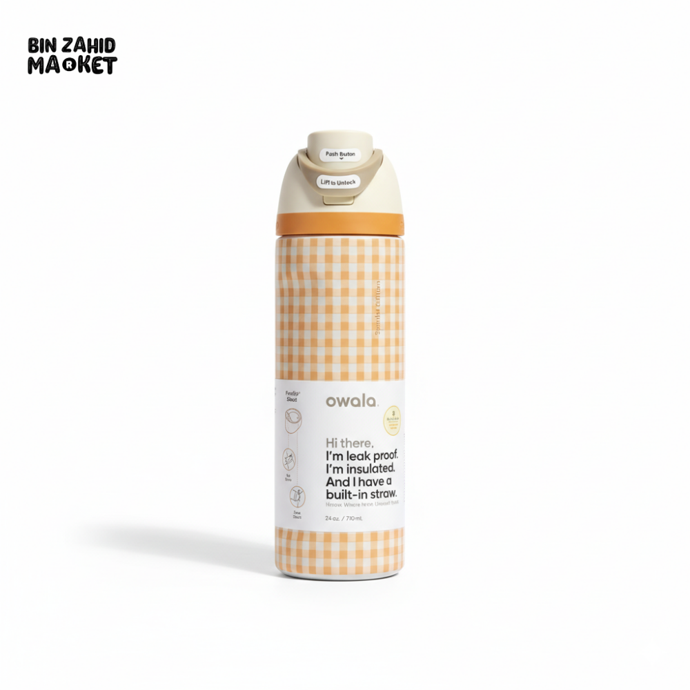 OWALA FREESIP 24OZ WATER BOTTLE - MUSTARD GHINGHAM