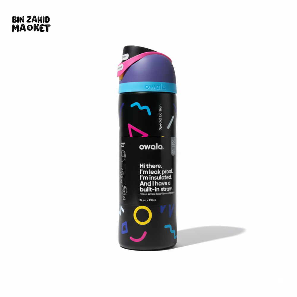 OWALA FREESIP 24OZ WATER BOTTLE - NEON GEO BLACK