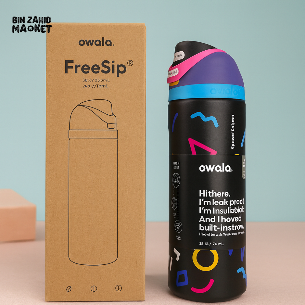 OWALA FREESIP 24OZ WATER BOTTLE - NEON GEO BLACK