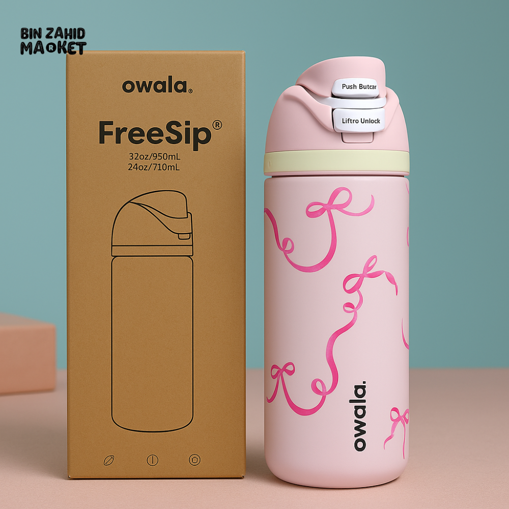 OWALA FREESIP 24OZ WATER BOTTLE - PINK RIBBON WAVES